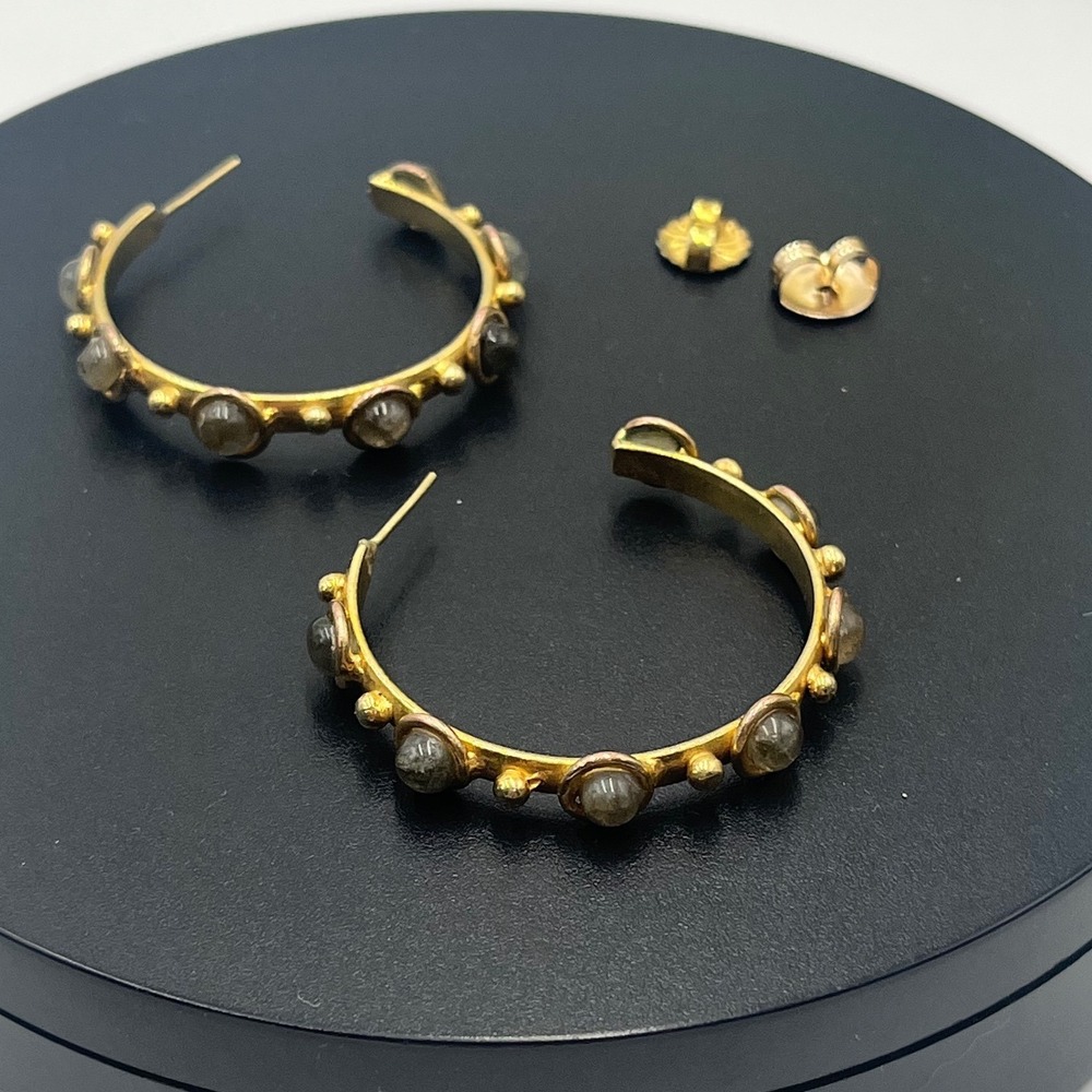 SYLVIA TOLEDANO Designer Petite Candy Labradorite 22k Gold Plated Hoop Earrings
